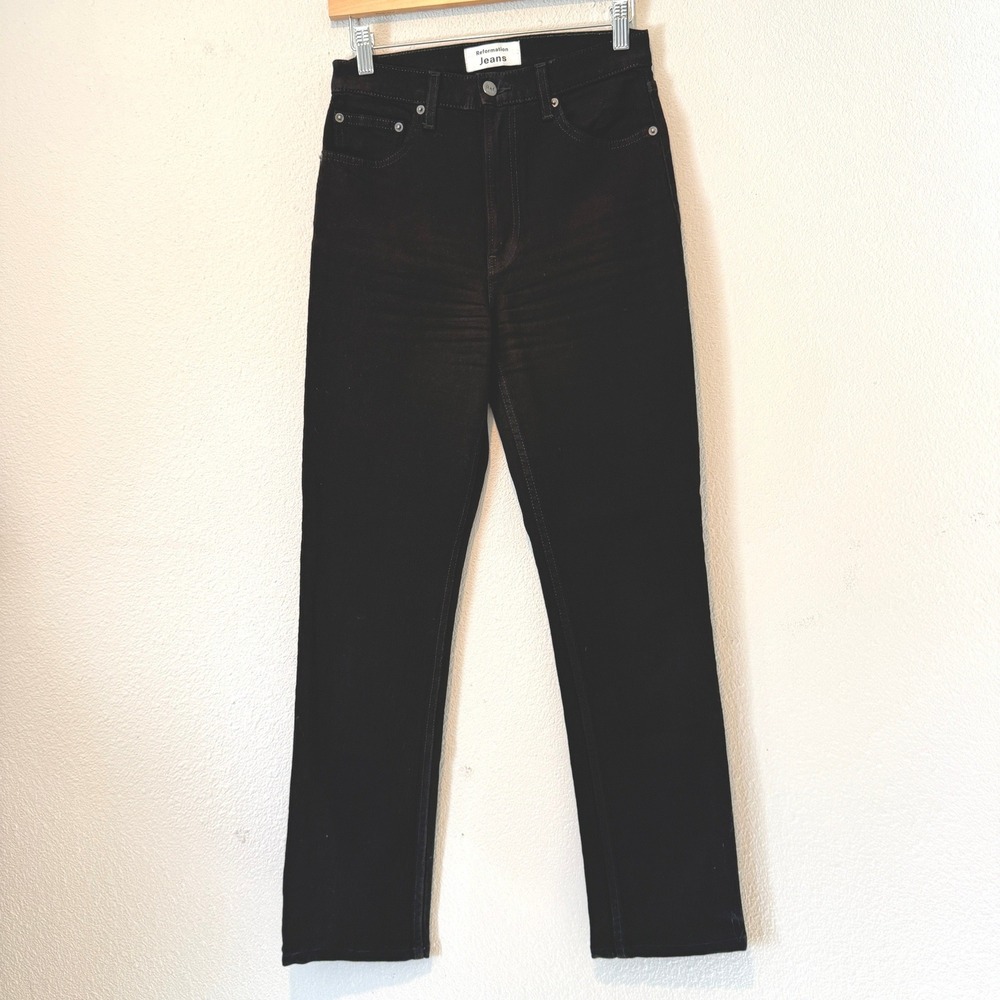 Reformation Jeans Womens 26 High Rise Straight Leg Black Denim‎ Made in USA